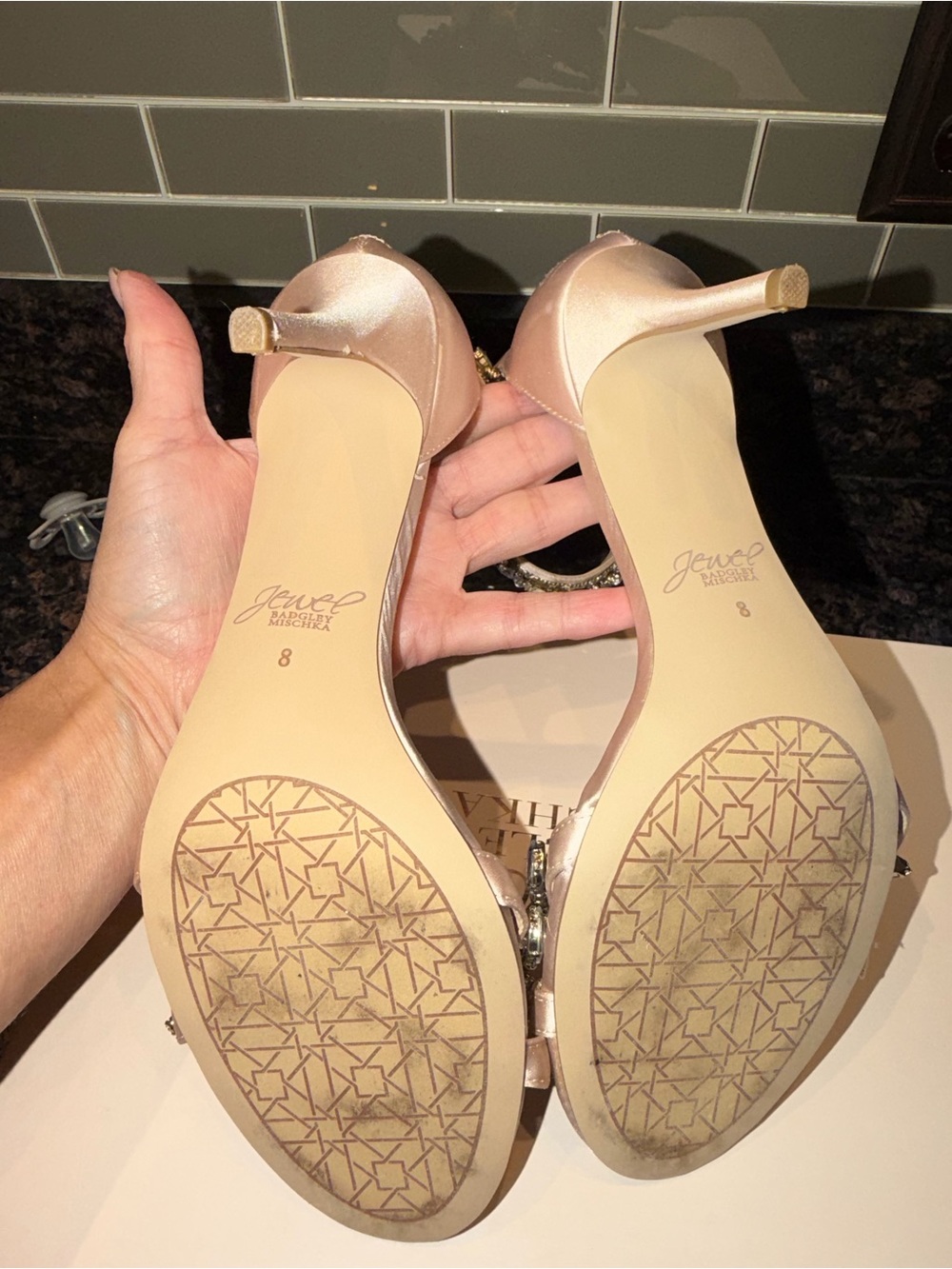 Badgley Mischka Pale Pink Crystal-Strap Evening Sandal - Picture 5 of 8